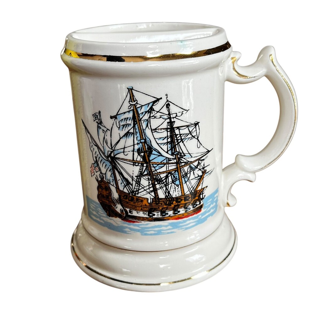 VTG Moustache Cup Royal Embassy Japan Naval Sailing Boat Sea Ship Ceramic Mug